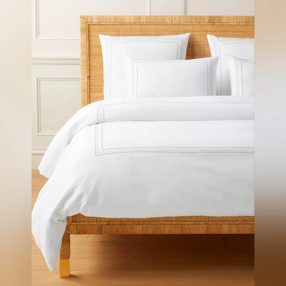 Soho Sateen Duvet Cover By Serena & Lily, White/ Fog, Queen Size